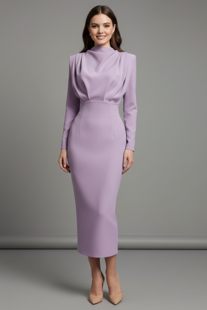 Women's Plain Woven Mini Dress | Elegant High Neckline Long Sleeve Summer Dress 8