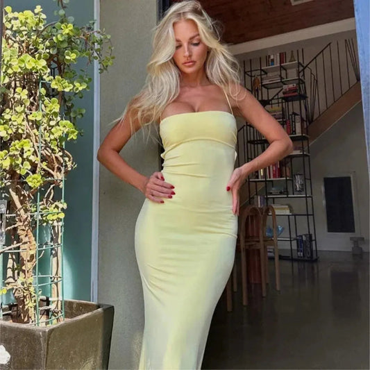 Women's Smooth Milk Silk Bodycon Maxi Dress | Elegant Backless Summer Cocktail Dress 4