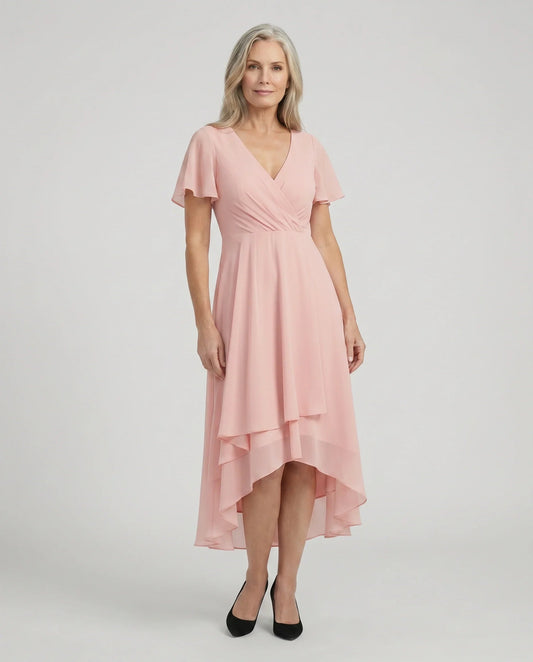 Women's Soft Tiered Ruffle Midi Dress | Flattering V-Neck Summer Occasion Wear 1