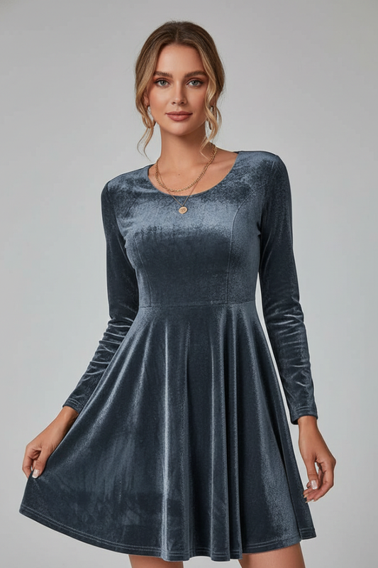 Women's Textured Mini Dress | Elegant Long Sleeve Casual & Formal Dress 0