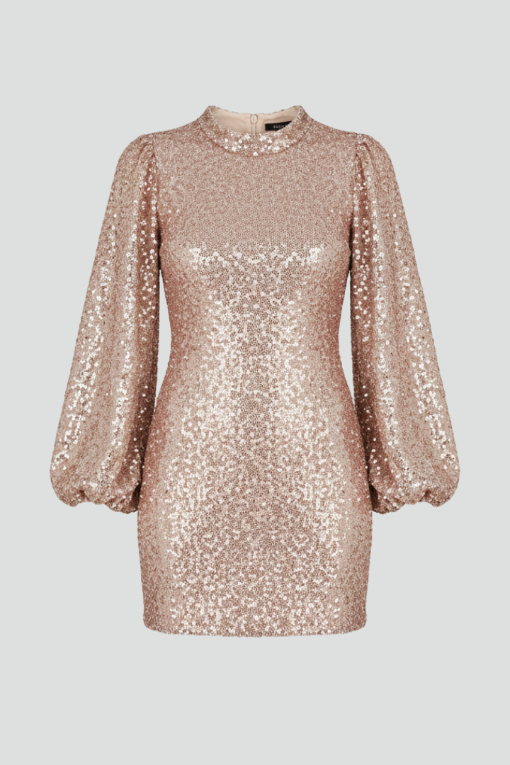 Women's Textured Sleeve Mini Dress | Elegant Round Neck Long Sleeve Summer Dress 1