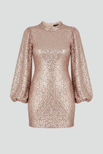 Women's Textured Sleeve Mini Dress | Elegant Round Neck Long Sleeve Summer Dress 1