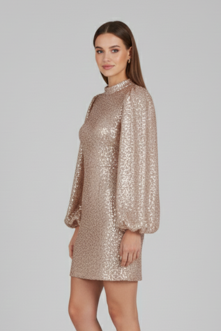 Women's Textured Sleeve Mini Dress | Elegant Round Neck Long Sleeve Summer Dress 2