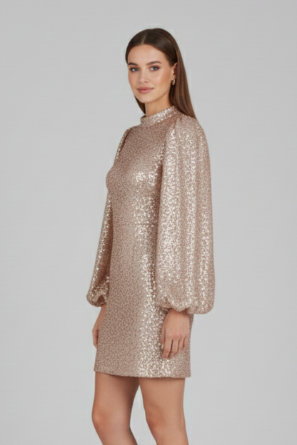 Women's Textured Sleeve Mini Dress | Elegant Round Neck Long Sleeve Summer Dress 2