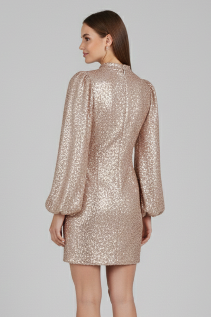 Women's Textured Sleeve Mini Dress | Elegant Round Neck Long Sleeve Summer Dress 3