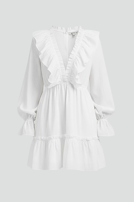 Women's Woven Mini Dress | Elegant Ruffle Trim V-Neck Summer Dress 1