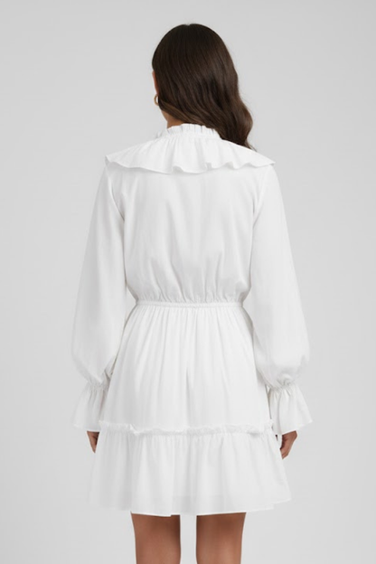 Women's Woven Mini Dress | Elegant Ruffle Trim V-Neck Summer Dress 4