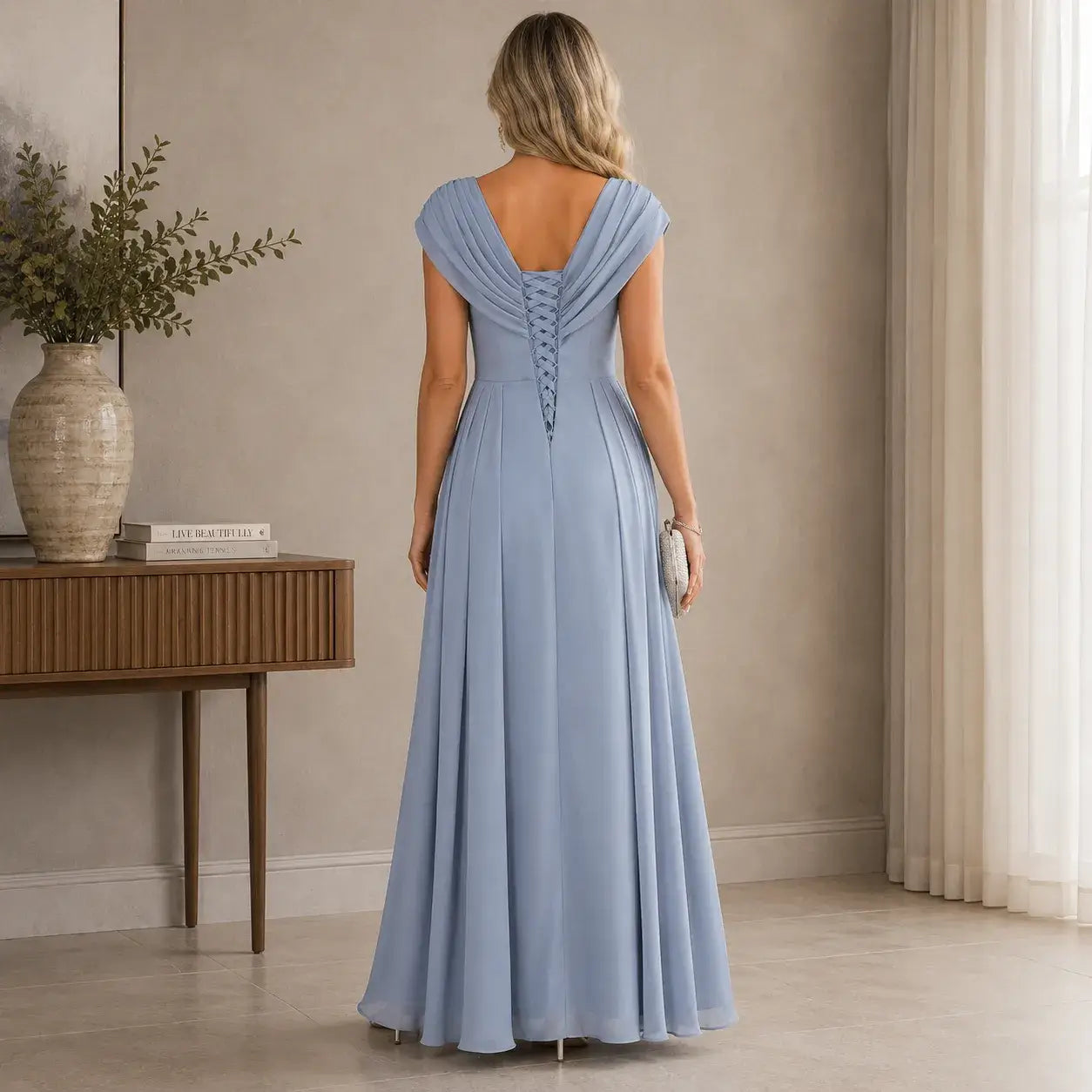 Women's Elegant Chiffon Mother Of The Bride Dress | Modest Beaded High-Low Gown